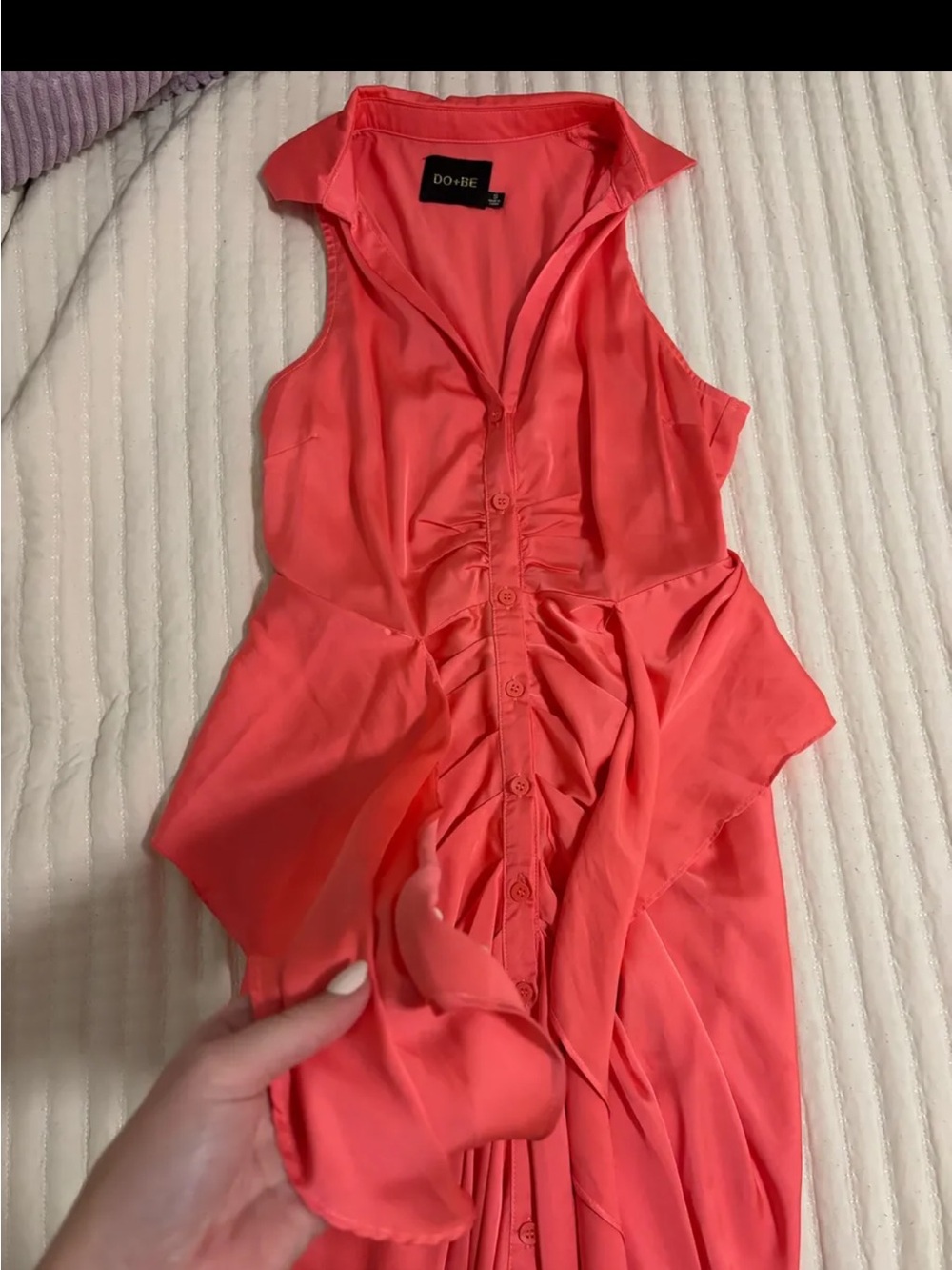 DO+BE Coral Ruched Button-Front Sleeveless Dress
